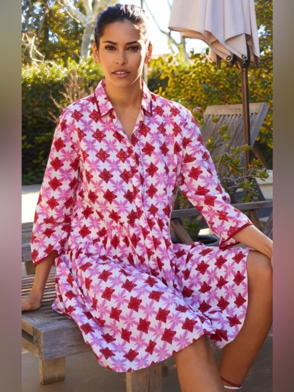 Ro’s Garden Deauville Pink Geometric Mini Dress Size Medium Boho Flowy Preppy